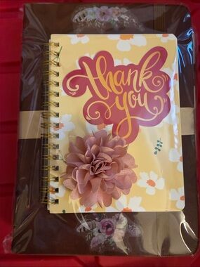 Floral 'Thank You' Spiral Notebook with Pink Flower Accent Set with Pen